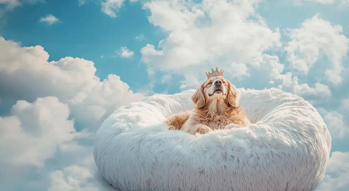 Chien heureux et apaisé sur son coussin moelleux